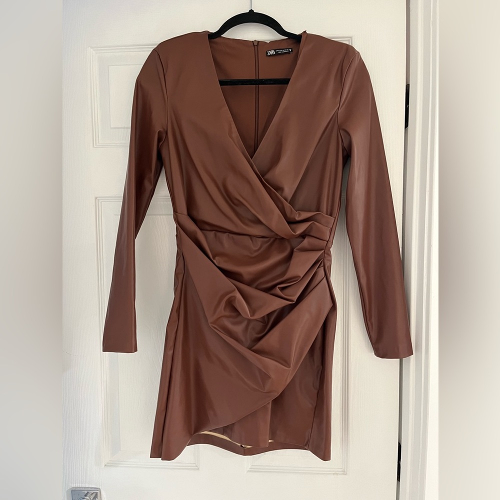 Zara faux leather wrap dress Size M